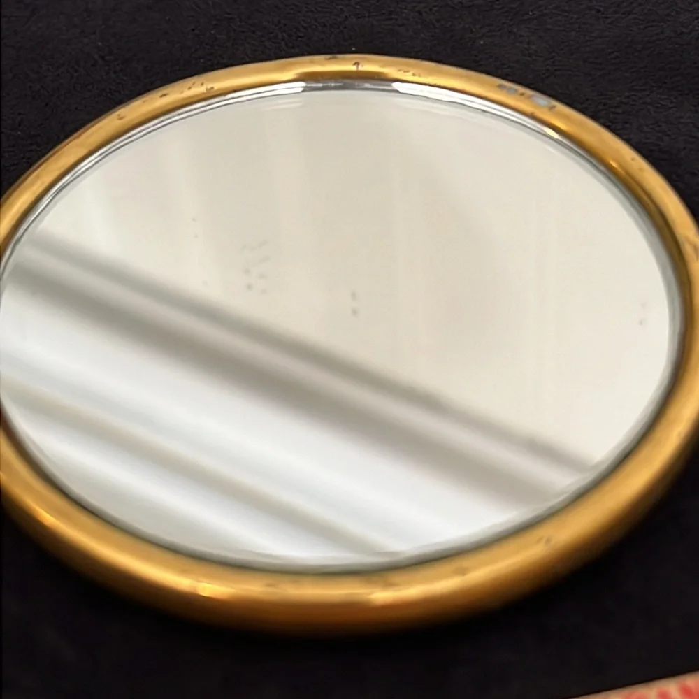 Antique Porcelain Gold guild edges hand size compact mirror vanity
